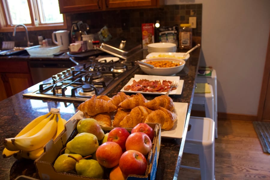 Breakfast laid out in the retreat kitchen